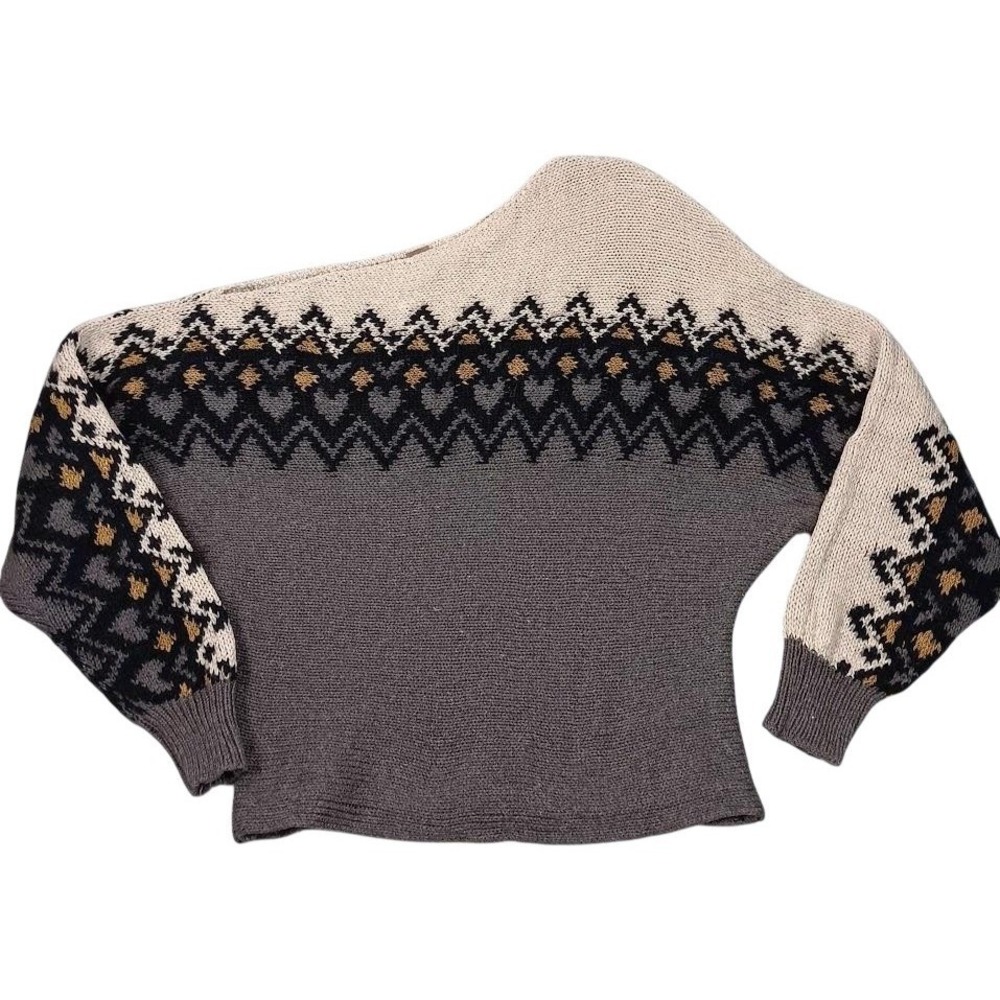 Free People Sweater Womens Large Brown Fair Isle Dolman Chunky Pullover Knit